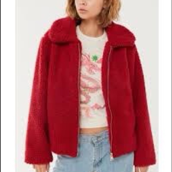Red Urban Outfitters BDG teddy coat - Picture 2 of 6
